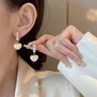 Heart Faux Pearl Rhinestone Dangle Earring C288 - 1 Pair - White & Gold - One Size