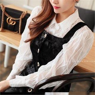 Puff-shoulder Textured Tulle Blouse