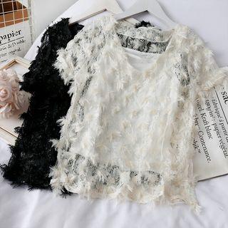 Sheer Fringed Top With Camisole