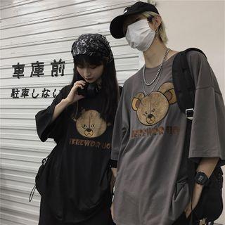 Lettering Bear Embroidered Short-sleeve T-shirt