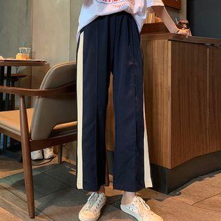 High-waist Contrast Trim Straight-cut Pants