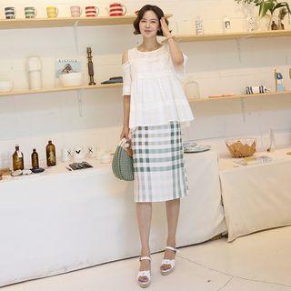 Check Linen Blend Skirt