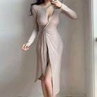 Long-sleeve Cut-out Asymmetrical Sheath Dress