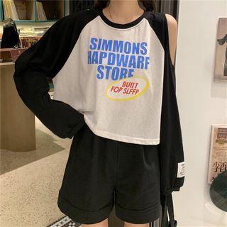 Long-sleeve Cold Shoulder Raglan T-shirt As Shown In Figure - One Size