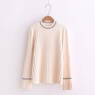 Long-sleeve Contrast-trim Ribbed Sweater