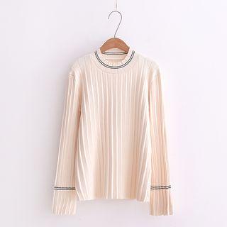 Long-sleeve Contrast-trim Ribbed Sweater