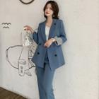 Plain Double-breasted Blazer / Cropped Straight-fit Pants / Set