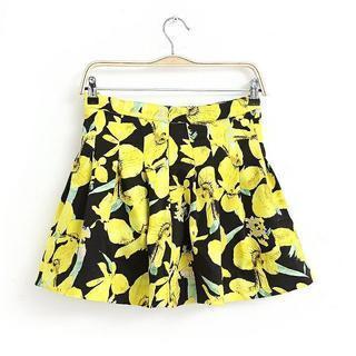 Flower-print Pleated Skirt