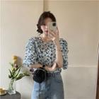 Short-sleeve Round-neck Floral Top
