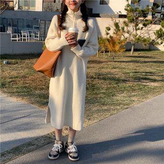 Polo-neck Half-zip Sweater Dress