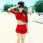 Set: Frill-trim Tankini Top + Swimskirt + Cover-up Top