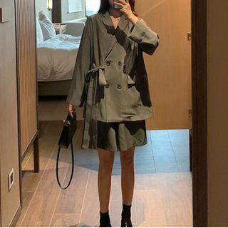 Set: Double-breasted Tie-strap Blazer + Shorts