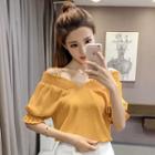 Ruffled Off-shoulder Short-sleeve Top