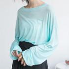 Embroidered Long-sleeve T-shirt Blue - One Size