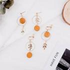 Wooden Disc & Alloy Branches Dangle Earring