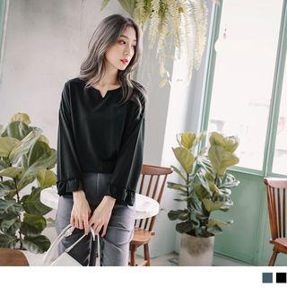 Ruffled Cuff V-neck Top