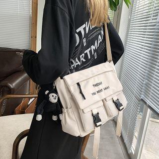 Lettering Buckled Crossbody Bag / Bag Charm / Set
