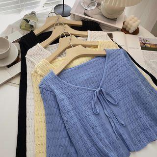 Long-sleeve V-neck Lace-up Cardigan