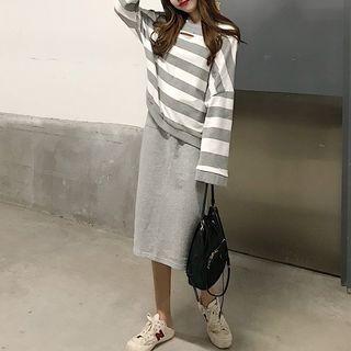 Set: Cutout Striped Top + Drawstring Skirt