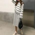 Set: Cutout Striped Top + Drawstring Skirt