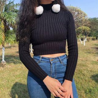 Long-sleeve Cropped Mock-neck Knit Top