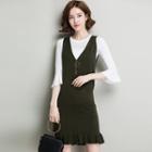 Set: Sleeveless Knit Dress + 3/4-sleeve Top