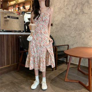Flower Print Spaghetti Strap Midi Shift Dress As Shown In Figure - One Size