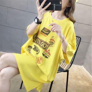 Cartoon Short-sleeve Round Neck Long T-shirt