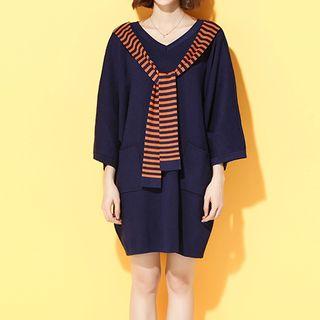 Striped Tie Front Long Sleeve Knit Dress