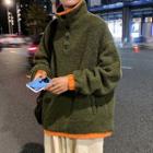 Contrast Trim Polo Collared Fleece Pullover