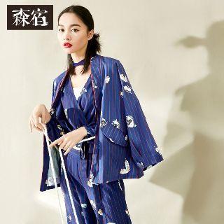 Open-front Striped Printed Top