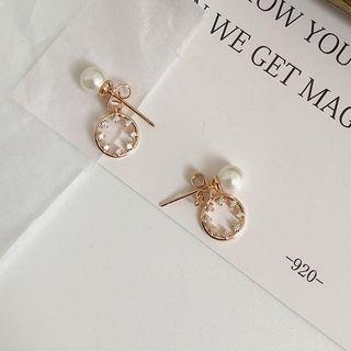 Faux Pearl Rhinestone Hoop Dangle Earring