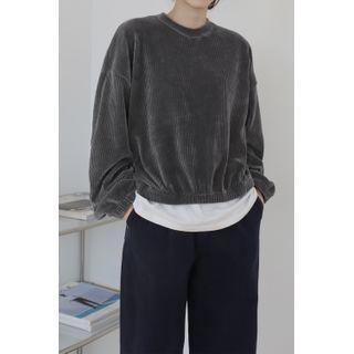 Ribbed Velvet Boxy T-shirt Charcoal Gray - One Size