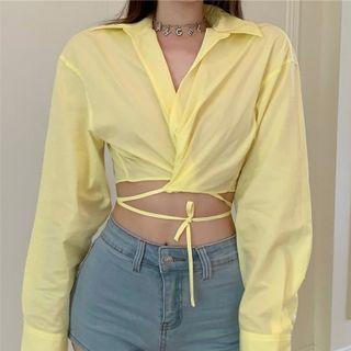 Cropped Plain Shirt Yellow - One Size