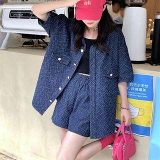 Elbow-sleeve Pattern Denim Jacket / Shorts