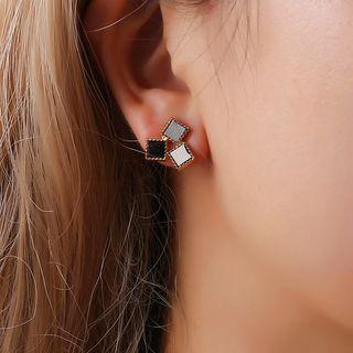 Faux Leather Square Alloy Earring 01 - 10310 - 1 Pair - As Shown In Figure - One Size