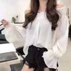 Off-shoulder Long-sleeve Ruffled Blouse