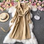 Plain Tie-waist Midi Jacket