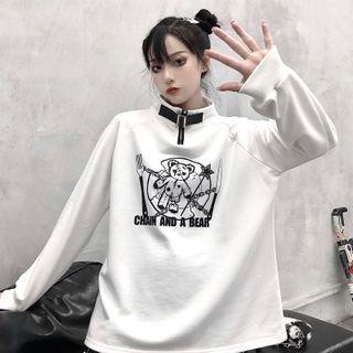 Half-zip Belted Cartoon Bear Top