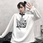 Half-zip Belted Cartoon Bear Top