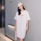 Lettering Midi T-shirt Dress White - One Size