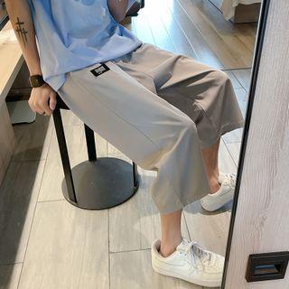 Lettering Patch Wide Leg Capri Pants