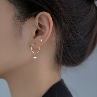 Asymmetrical Star Hoop Earring 2 Pcs - Silver - One Size