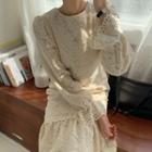 Flared-cuff Midi Lace Dress Almond - One Size