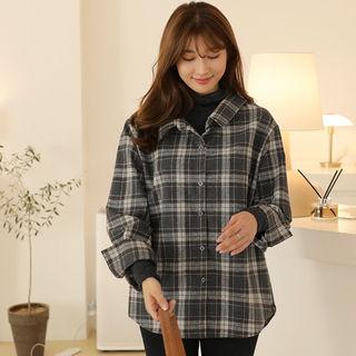 Mock-neck Layered Napped Plaid Shirt