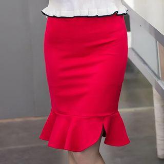Frill-trim Fitted Skirt