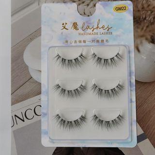 Set Of 3: False Eyelashes (gm22) Black - 10mm