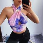 Cross Strap Tie-dyed Cut-out Crop Tank Top