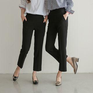 Wide-band Straight-cut Dress Pants In 2 Lengths