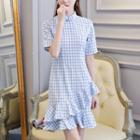 Short-sleeve Plaid Mermaid Qipao Dress